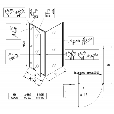 Душевая кабина без поддона Koer SR SC05-90x90x195-TR-01 прозрачное стекло Easy Clean 6мм, хром (KR5363)