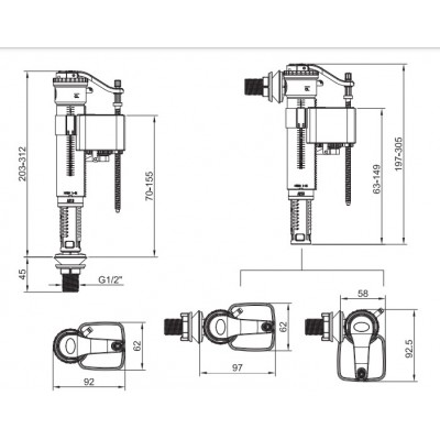 Комплект арматуры Koer KT-0301-1/2" (спускная 2-х + наполнительная) (KR5058)
