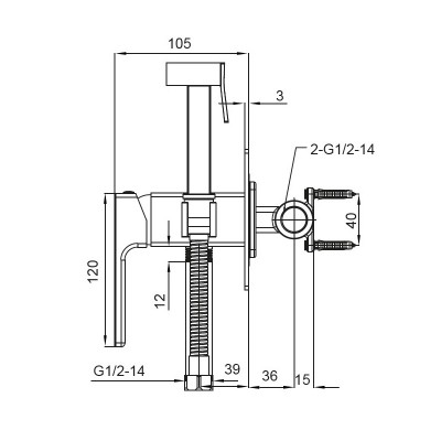 Смеситель для гигиенического душа KOER KB-23009-05 (KR3511), черный