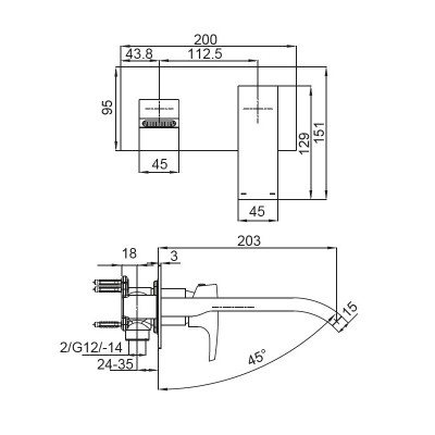 Смеситель для умывальника KOER KB-16007-05 встраиваемый (KR3451), черный