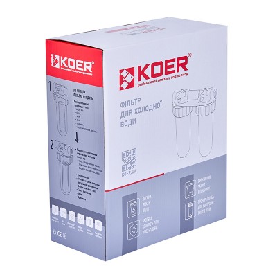 Фильтр для холодной воды Koer KV-25-1/2 (2 колбы, 8 атм. 1/2") (KR5020) Фильтр для холодной воды Koer KV-25-1/2 (2 колбы, 8 атм. 1/2") (KR5020)