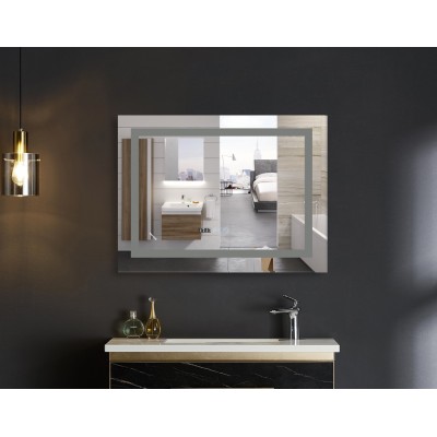 Зеркало Mixxus WARM MR02-70x50 с LED Touch, Anti-fog, димером, рег. яркости, часами (MI6668)