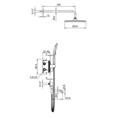 Встраиваемая душевая система с термостатом Koer KB-67012-01 (Цвет хром) (KR4728)