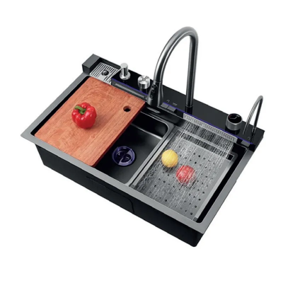 Мойка Zerix ZH7546-SET-02 DECOR NANO-BLACK со встроенным смесителем (ZM5576)