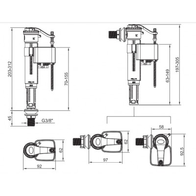 Комплект арматуры Koer KT-0301-3/8" (спускная 2-х + наполнительная с универс. подключением) (KR5059) Комплект арматуры Koer KT-0301-3/8" (спускная 2-х + наполнительная с универс. подключением) (KR5059)