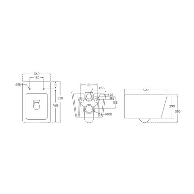 Унитаз подвесной Mixxus QUADRO-0304-R 520x360x365mm, система смыва RIMLESS (MI6707)