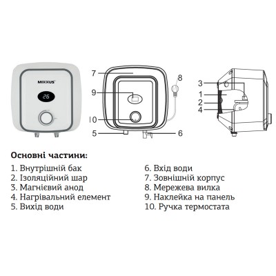 Водонагреватель Mixxus EWH-0506 Small Over 6 л, мокрый тен, 1,5 kW (WH0020), над мойкой