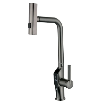 Смеситель для кухни с выдвижной лейкой Mixxus FALCON 014 GRAPHITE, с индикатором температуры (MI6839)