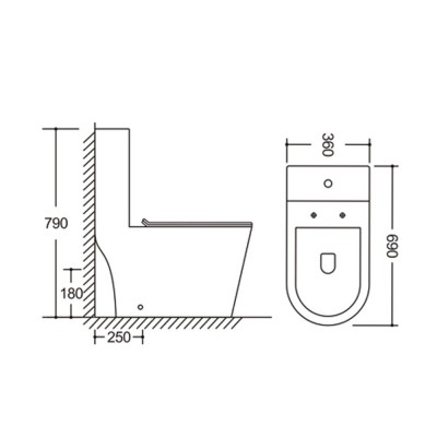 Унитаз моноблок напольный Mixxus BEVEL-0406-T1 690х360х790mm, система смыва TORNADO 1.0 (MI6729)