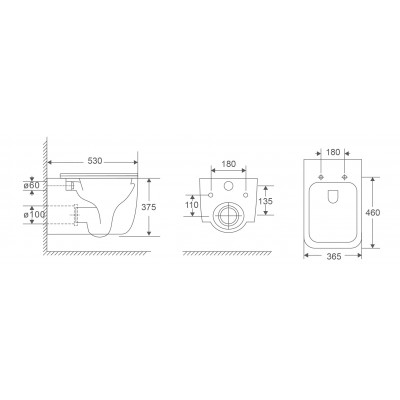 Унитаз подвесной Mixxus Premium DIVERSE-0301-T1 BLACK 530х365х373mm, система смыва TORNADO 1.0 (MP6600)