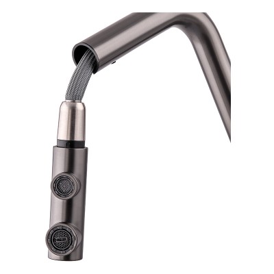 Смеситель кухонный на две воды Zerix LUX-024 Graphite с выдвижной лейкой (нерж. сталь) (ZX5557)