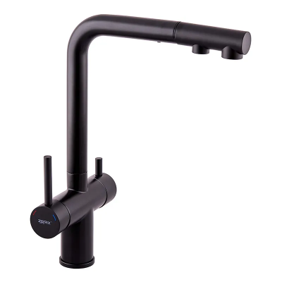 Смеситель кухонный на две воды Zerix LUX-024 Black с выдвижной лейкой (ZX5556)