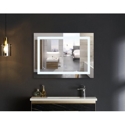 Зеркало Mixxus WARM MR02-70x50 с LED Touch, Anti-fog, димером, рег. яркости, часами (MI6668)