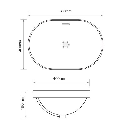 Раковина врезная на столешницу Mixxus Premium ELLIPSE-1601 600х400х190mm с переливом (MP6569)