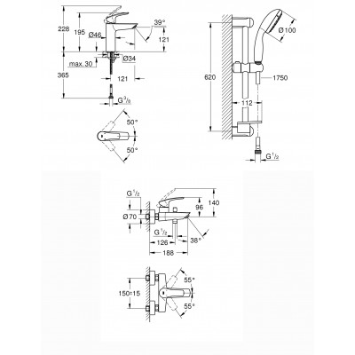 Комплект смесителей для ванной комнаты Grohe Eurosmart New (UA123246M0) Комплект смесителей для ванной комнаты Grohe Eurosmart New (UA123246M0)