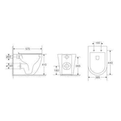 Унитаз напольный безбачковой Mixxus Premium ELLIPSE-0701-T1 570х365х410mm, система смыва TORNADO (MP6593)