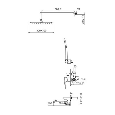 Встраиваемая душевая система со смесителем KOER KB-66007-01 (KR3464), хром