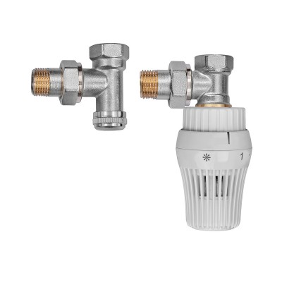 Комплект для подключения радиатора Koer SET-23 - 1/2'' угловой с термоголовкой, кликовый крепеж (KR5284)