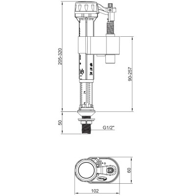Комплект арматуры Koer KT-0302-1/2" спускная 2-х кнопочная+наполнительная с нижним подкл., (KR5339) Комплект арматуры Koer KT-0302-1/2" спускная 2-х кнопочная+наполнительная с нижним подкл., (KR5339)