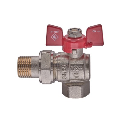 Кран шаровой с американкой Nolf  NFC.941-06-1/2" FM угловой, ГШБ ручка "бабочка" красная (NF3155)