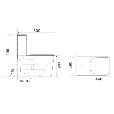 Унитаз-компакт Mixxus WAVE-0404-R 630х350х805mm, система смыва RIMLESS (MI6692)