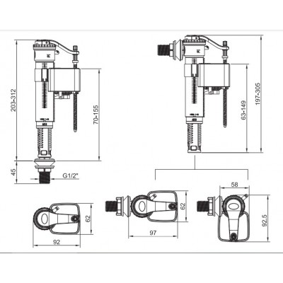 Арматура наполнительная Koer KT-0102-1/2" с универсальным подключением и пластиковой резьбой 1/2" (KR5330)