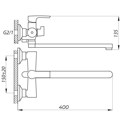 Смеситель для ванны ZERIX FAB-7 (ZX3054)