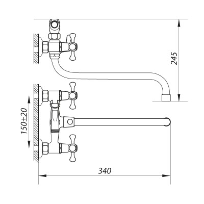 Смеситель для ванны ZERIX DMX 605 с полнооборотной кран буксой (ZX2958)