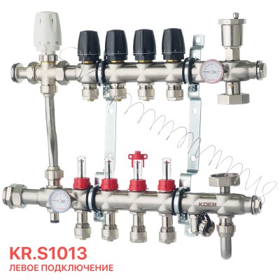 Коллектор со встроенным смесительным узлом KOER KR.S1013-4 1"х4 SUS304 и евроконусами 3/4-16 (KR2947)