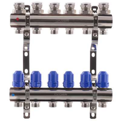 Коллекторный блок с термостатическими клапанами KOER KR.1100-06 1”x6 WAYS (KR2632)