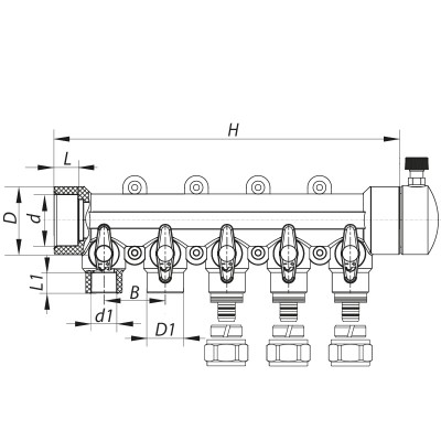 Коллектор распределительный 5-way с фитингом (40x20) PPR KOER K0193.PRO (KP2558)