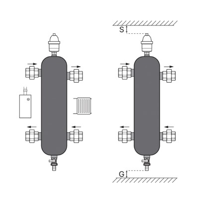 Гидрострелка KOER KR.S1031 2/2 (воздухоотводчик+дренажный кран) 1" НР SUS304 (KR2958)