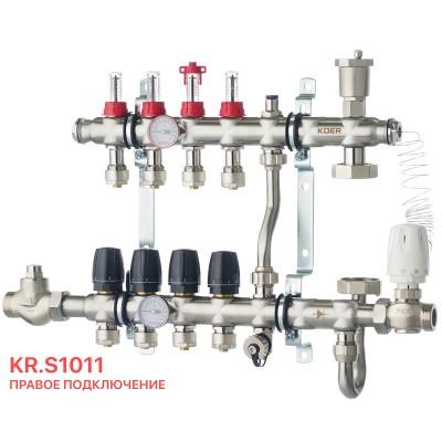 Коллектор со встроенным смесительным узлом KOER KR.S1011-4 1"х4 SUS304 и евроконусами 3/4-16 (KR2927)