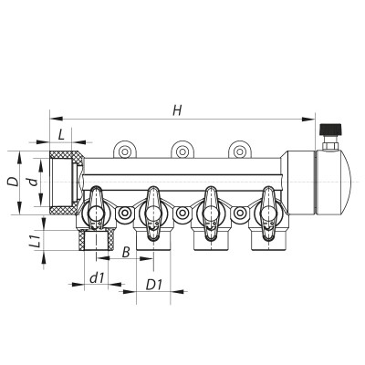Коллектор 4-way с шаровыми кранами (40x20) PPR KOER K0171.PRO (KP0221)