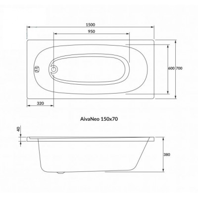 Ванна Volle AIVA NEO 150x70 см без ножек, 1229.001570 Ванна Volle AIVA NEO 150x70 см без ножек, 1229.001570