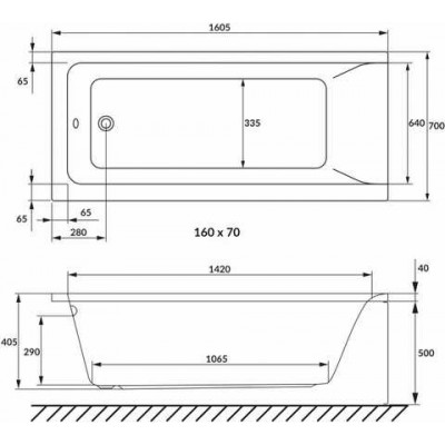 Ванна Volle SOLO 160x70 см без ножек, 1210.001670