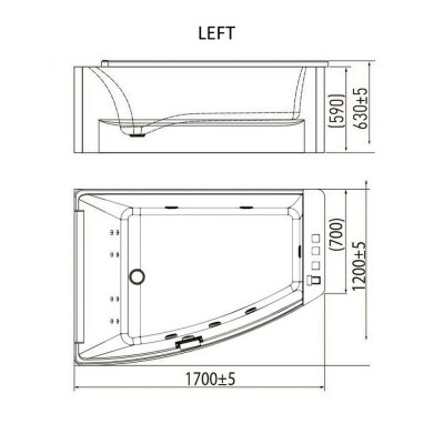 Ванна гидромассажная асимметричная Volle 12-88-100/L 170х120 см, левая