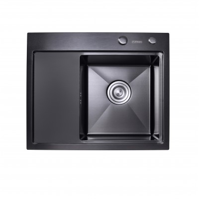 Кухонная мойка Platinum Handmade PVD 580х480х220 R черная (толщина 3,0/1,5 мм, корзина и дозатор в комплекте)