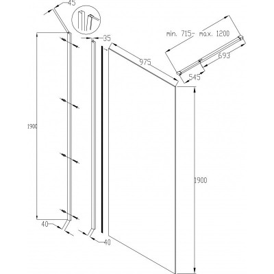 Душевая стенка Invena Walk In, 100x190, AK-32-112 Душевая стенка Invena Walk In, 100x190, AK-32-112
