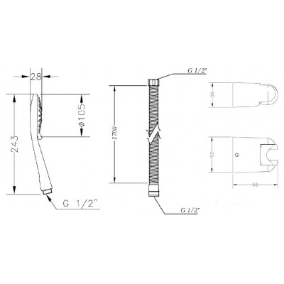 Душевой гарнитур без штанги  GENEBRE Oslo OS17OV (DXT345+1001356000+10006845)