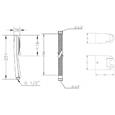 Душевой гарнитур без штанги  GENEBRE Kode KO17OV (DXO345+1001356000+10006845)