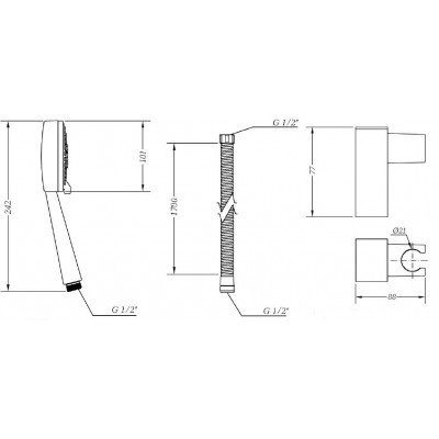 Душевой гарнитур без штанги GENEBRE Kenjo KE17 (DXK345+1001356000+10014945)