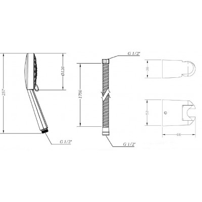 Душевой гарнитур без штанги  GENEBRE Tau TA17OV (DXT545+1001356000+10006845)