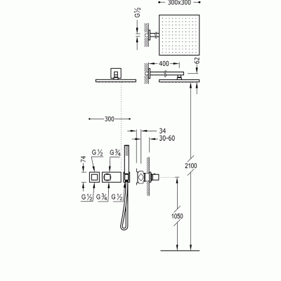Душевая система с термостатом Tres BLOCK SYSTEM 20725201 Душевая система с термостатом Tres BLOCK SYSTEM 20725201