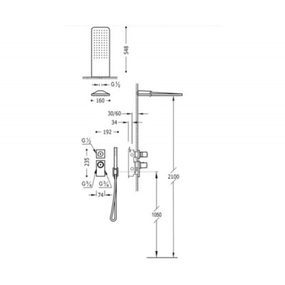Термостатическая душевая система TRES PROJECT 20635202