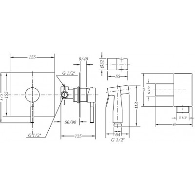 Комплект для гигиенического душа GENEBRE Tau TAU45cube (10069445+65115184566+167904)