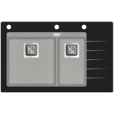 Кухонная мойка AquaSanita Delicia Plus GQD150B-220 черное стекло, Argent, серый