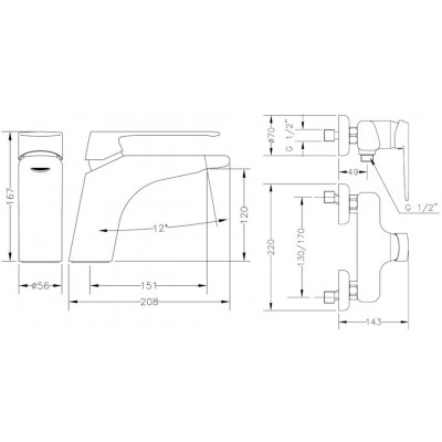Набор смесителей для душа GENEBRE Kode 1+1 02KO-shower (62130084566+62110314567)