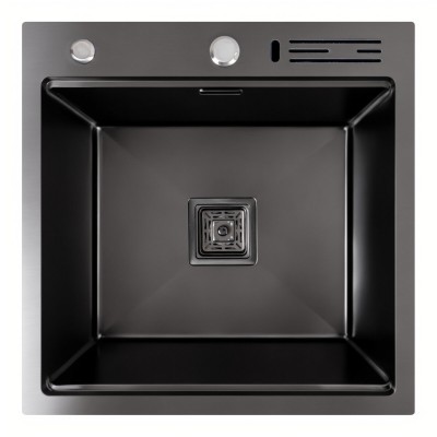 Кухонная мойка 50*50 PVD черная Platinum Handmade с подставкой для ножей