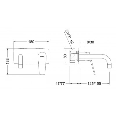Смеситель для раковины скрытого монтажа с изливом 16 см GENEBRE KLOE Brushed Gold матовое золото 69131345166